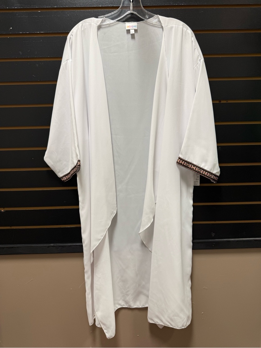 NWT LuLaRoe Shirley Kimono Cover Up Large White Boho Trim Duster Cardigan
